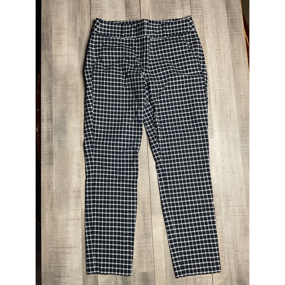 Loft Outlet Modern Skinny Ankle Pants Navy Blue White Grid Check Size 6